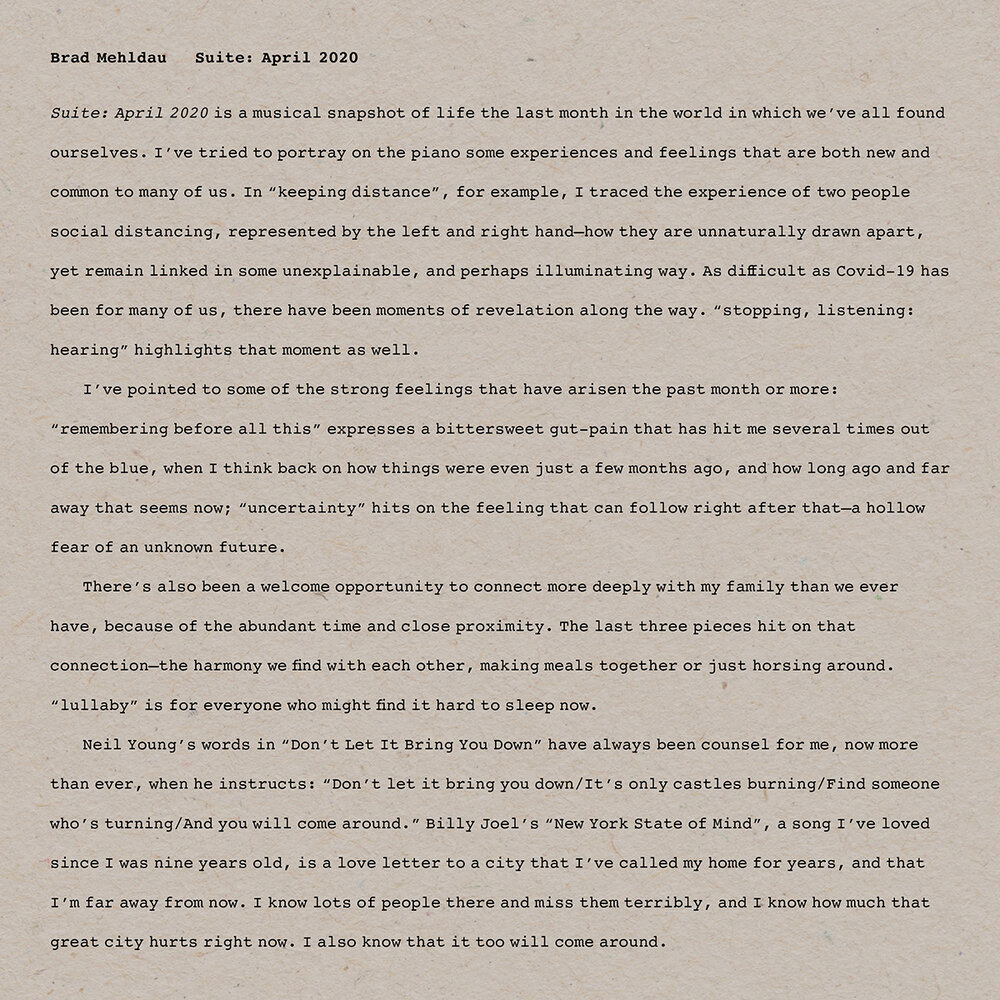 Brad Mehldau: Suite: April 2020